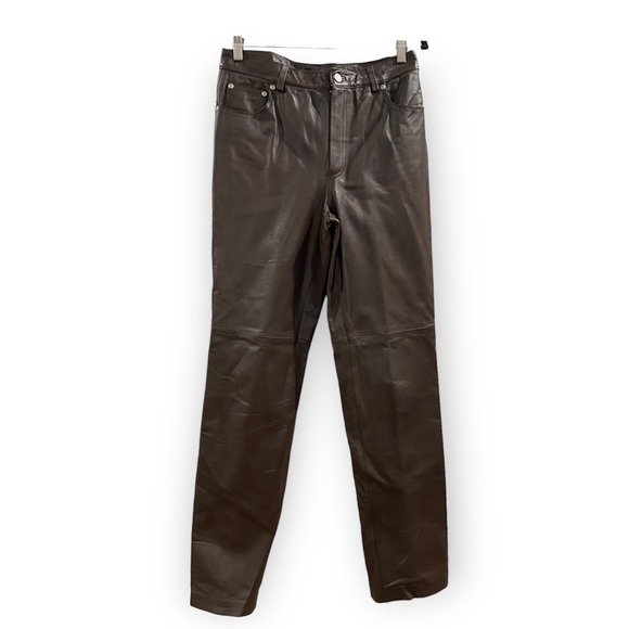 Newport News Pants - Newport News 100% Genuine Leather Straight Leg Trousers Brown Size 8
